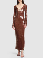 Load image into Gallery viewer, WHITNEY BROWN SEQUINS LONG DRESS
