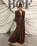 Load image into Gallery viewer, YARELI BROWN LONG DRESS
