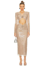 Load image into Gallery viewer, YNEZ APRICOT SEQUINS LONG DRESS
