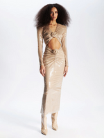 Load image into Gallery viewer, YNEZ APRICOT SEQUINS LONG DRESS
