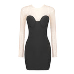 Load image into Gallery viewer, YUMILY BLACK BANDAGE PATCHWORK MESH MINI DRESS WITH CRYSTAL
