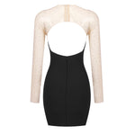 Load image into Gallery viewer, YUMILY BLACK BANDAGE PATCHWORK MESH MINI DRESS WITH CRYSTAL
