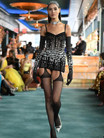 Load image into Gallery viewer, YIPOLUO BLACK MESH MINI DRESS WITH GLOVES
