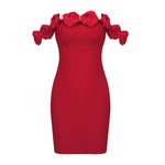 Load image into Gallery viewer, UBRO RED BANDAGE MINI DRESS WITH FLOWER
