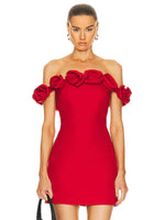 Load image into Gallery viewer, UBRO RED BANDAGE MINI DRESS WITH FLOWER
