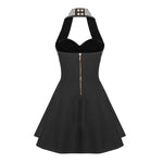 Load image into Gallery viewer, IREN BLACK HALTER CRYSTAL A-LINE DRESS
