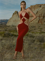 Load image into Gallery viewer, ATMIUS BURGUNDY LONG DRESS

