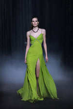 Load image into Gallery viewer, YOPI GREEN LONG DRESS
