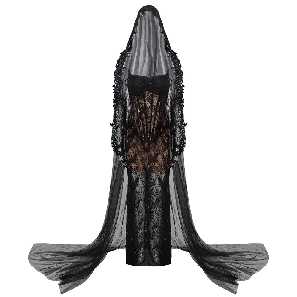 YGRAN BLACK LONG DRESS WITH VEIL