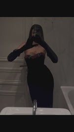 Load and play video in Gallery viewer, YRSA BLACK VELVET LONG DRESS WITH GLOVES
