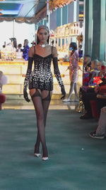 Load and play video in Gallery viewer, YIPOLUO BLACK MESH MINI DRESS WITH GLOVES
