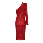 Load image into Gallery viewer, LILAH RED SEQUIN ONE SHOULDER DRESS

