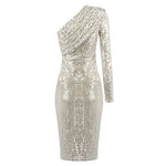 Load image into Gallery viewer, LILAH SILVER SEQUIN ONE SHOULDER DRESS
