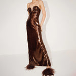 Load image into Gallery viewer, NYDIA BROWN SEQUINS MAXI DRESS
