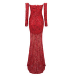 Load image into Gallery viewer, UEMO RED LACE MAXI DRESS WITH GLOVES
