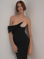 Load image into Gallery viewer, IBAO BLACK STRAPLESS CRYSTAL LONG DRESS
