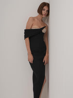 Load image into Gallery viewer, IBAO BLACK STRAPLESS CRYSTAL LONG DRESS
