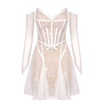 Load image into Gallery viewer, IVICO BEIGE LACE MINI DRESS WITH GLOVES
