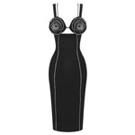 Carregar imagem no visualizador da galeria, JOYY HIGH STRECHY BLACK FLOWER MIDI DRESS

