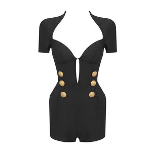 PECKA BLACK V NECK CASUAL JUMPSUIT