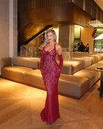 Carregar imagem no visualizador da galeria, CAMMLIA BURGUNDY MERMAID MAXI DRESS
