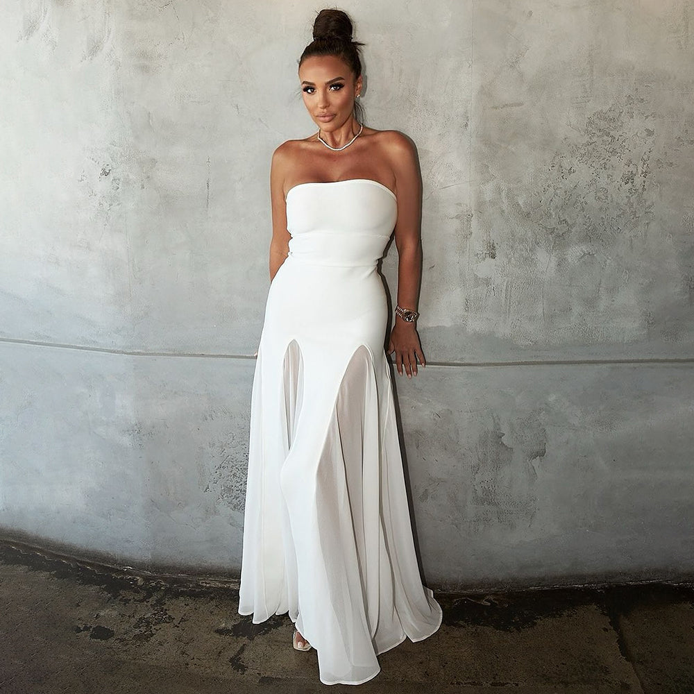 LILI WHITE STRAPLESS LONG DRESS