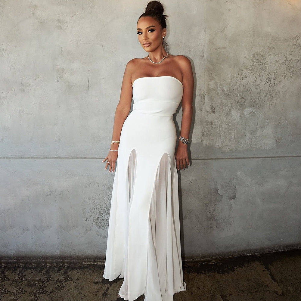 LILI WHITE STRAPLESS LONG DRESS