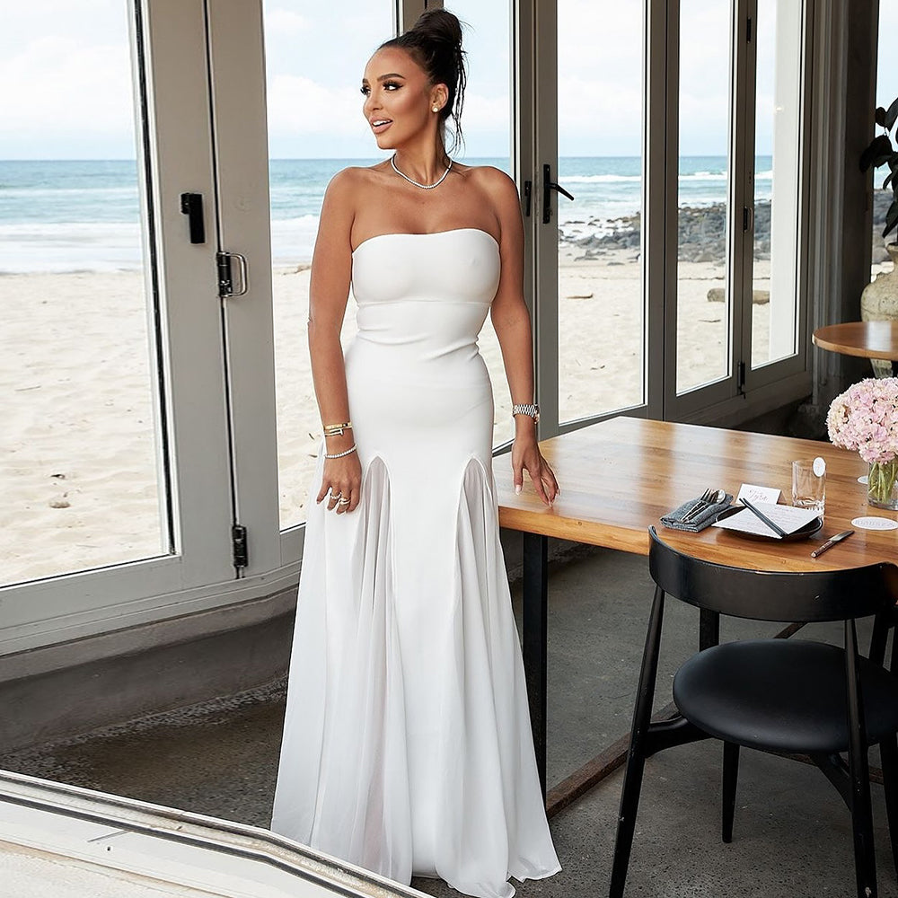 LILI WHITE STRAPLESS LONG DRESS