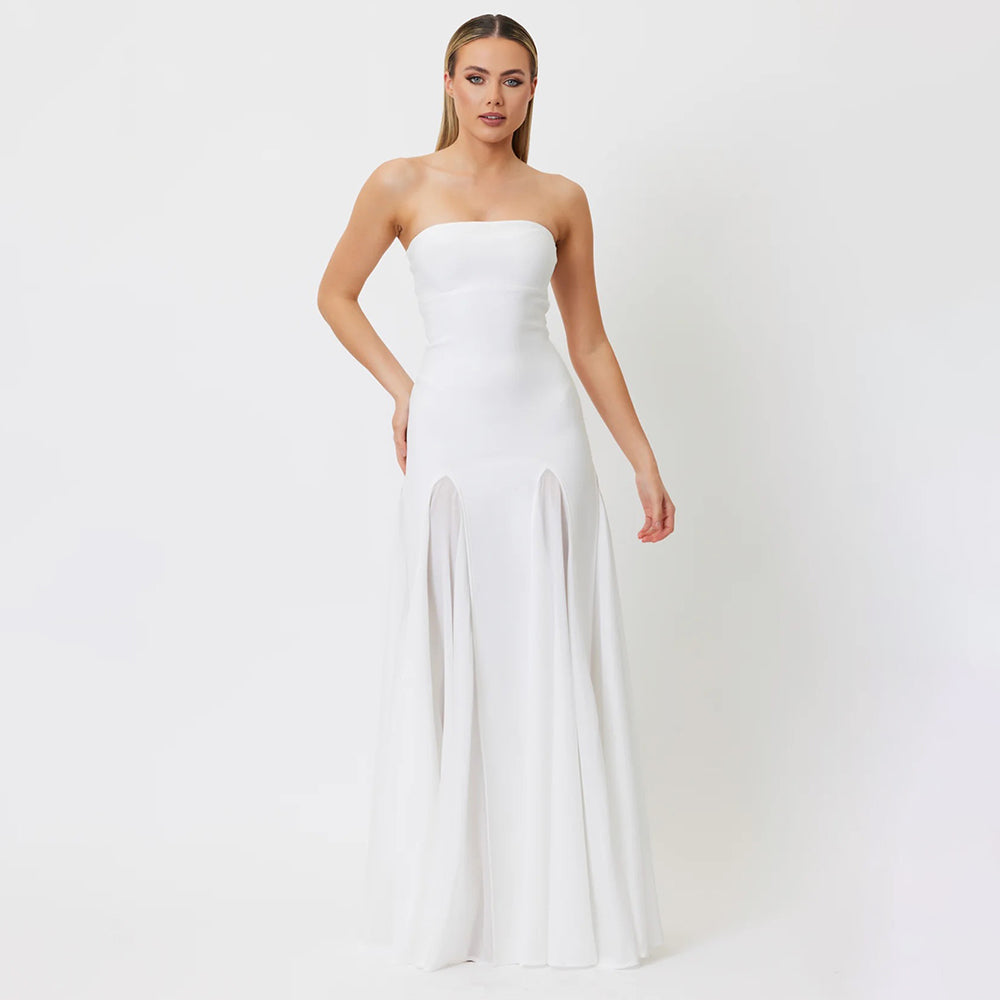 LILI WHITE STRAPLESS LONG DRESS
