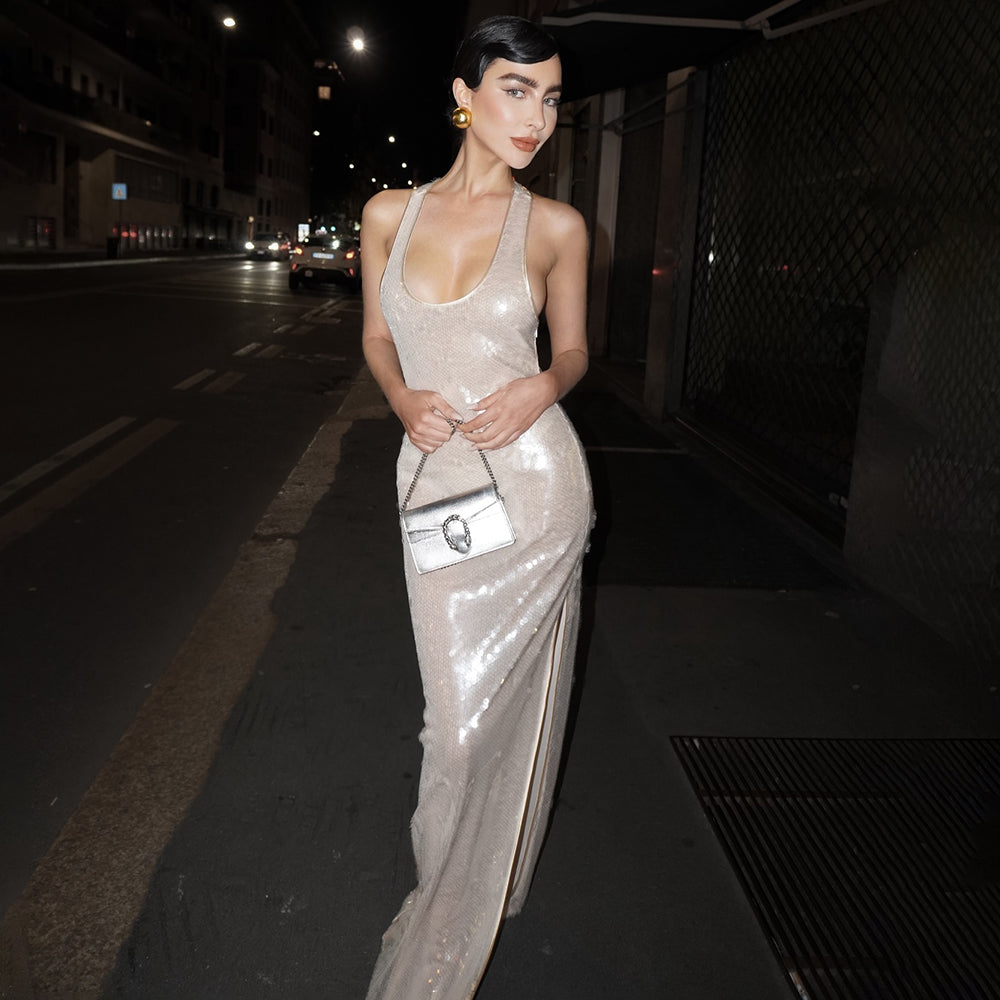 JENNY SEQUIN SLEEVELESS LONG DRESS