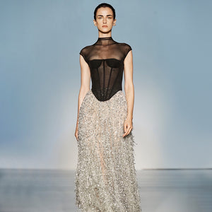 SUSAN TASSEL MESH TWO-PIECES SET LONG DRESS