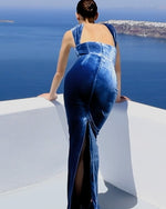Carregar imagem no visualizador da galeria, CRISTINA BLUE SLEEVELESS LONG DRESS
