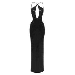 PUEASE BLACK SEQUINS LONG DRESS