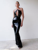 Carregar imagem no visualizador da galeria, PUEASE BLACK SEQUINS LONG DRESS
